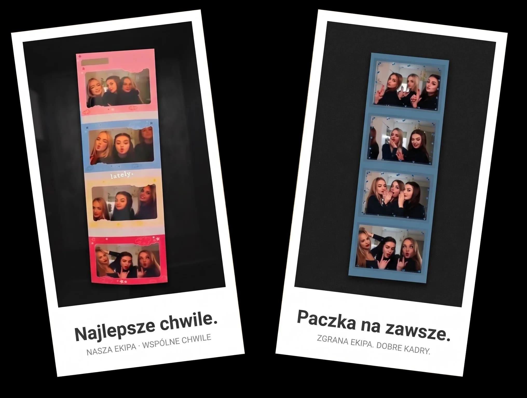 Paski zdjęć z fotolustra w ramkach z podpisami
